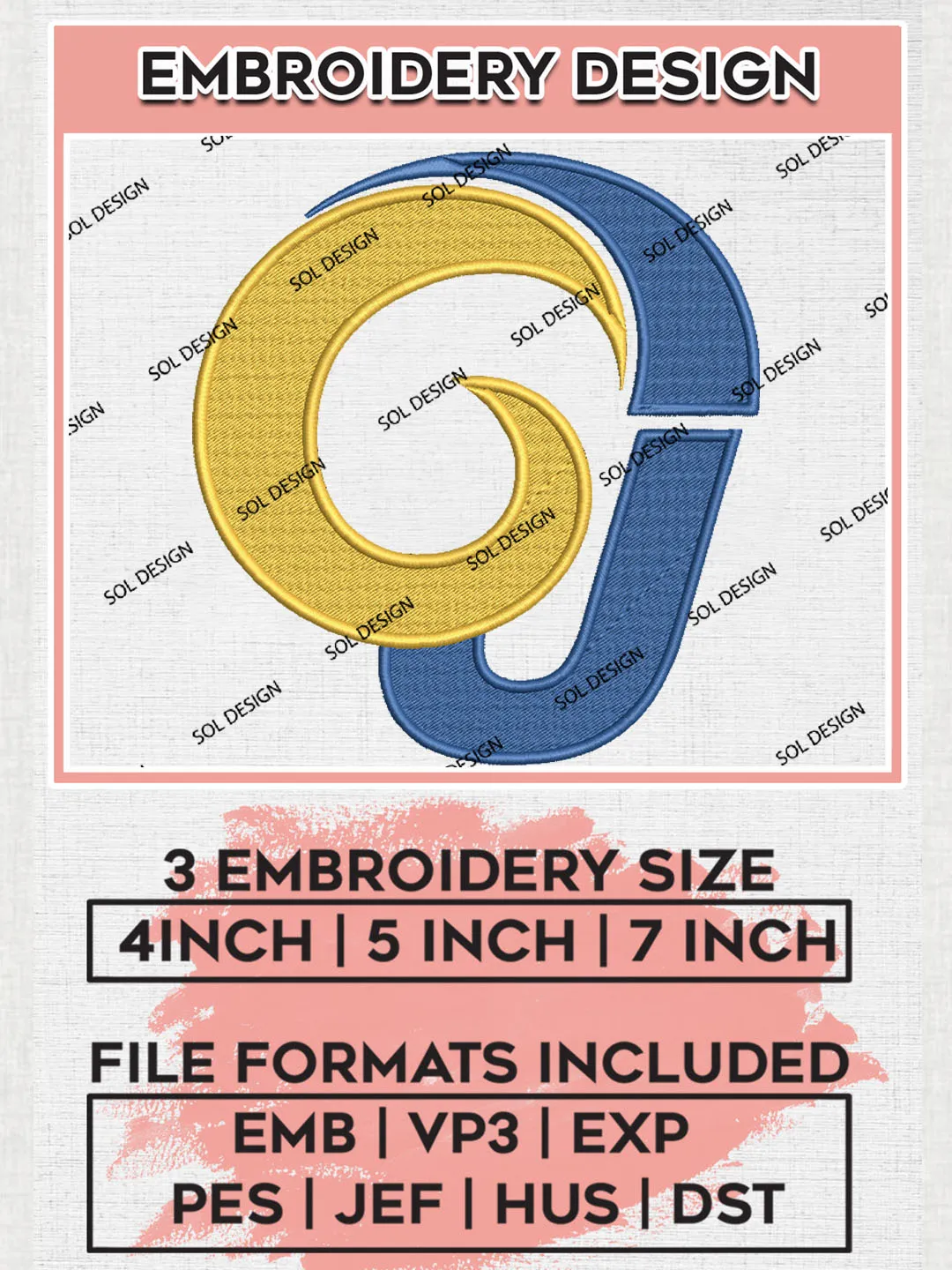 NCAA Angelo State Rams Mascot Logo Embroidery, NCAA Angelo State Rams Logo Embroidery files, NCAA Teams, Machine embroidery designs, Digital Download