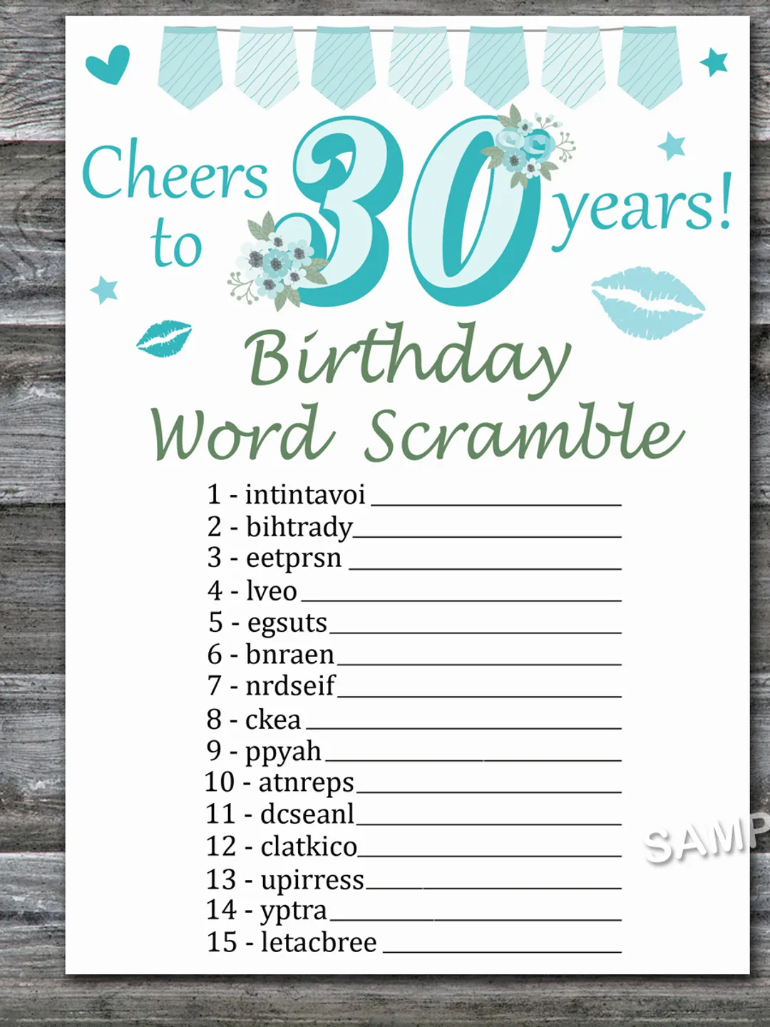 30th Birthday Word Scramble Game,Adult Birthday party game-fun games for her-Instant download
