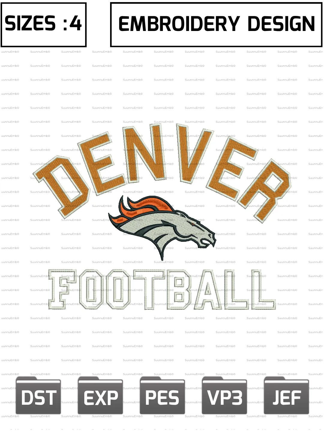 Denver Broncos Logo Embroidery Design,NFL Logos Embroidery Design,NFL Teams, Machine Embroidery Design File,4 Sizes, Digital Download