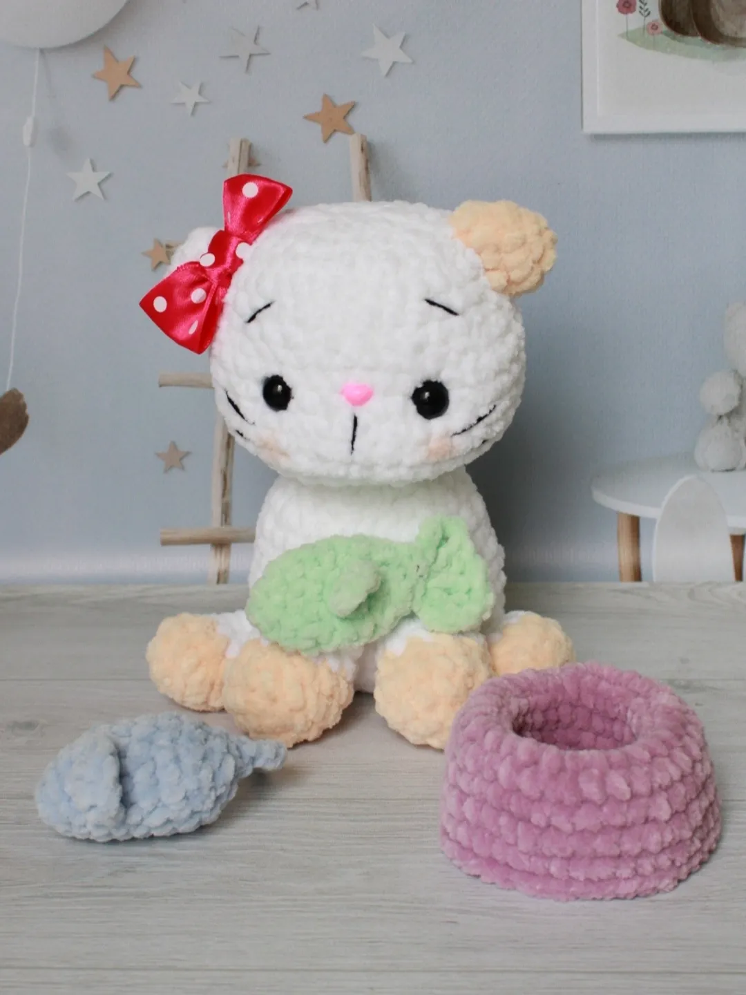 Teddy white kitten, stuffed toy kitten, baby gift