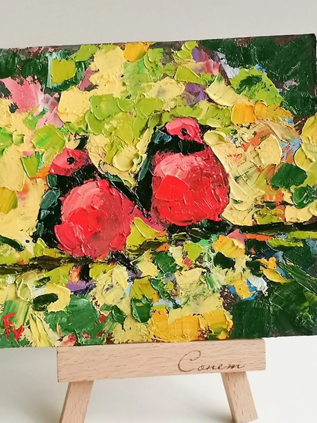 Birds 油畫原作 Painting Original Art 手工油畫 Hand made Painting Red Bird 油畫