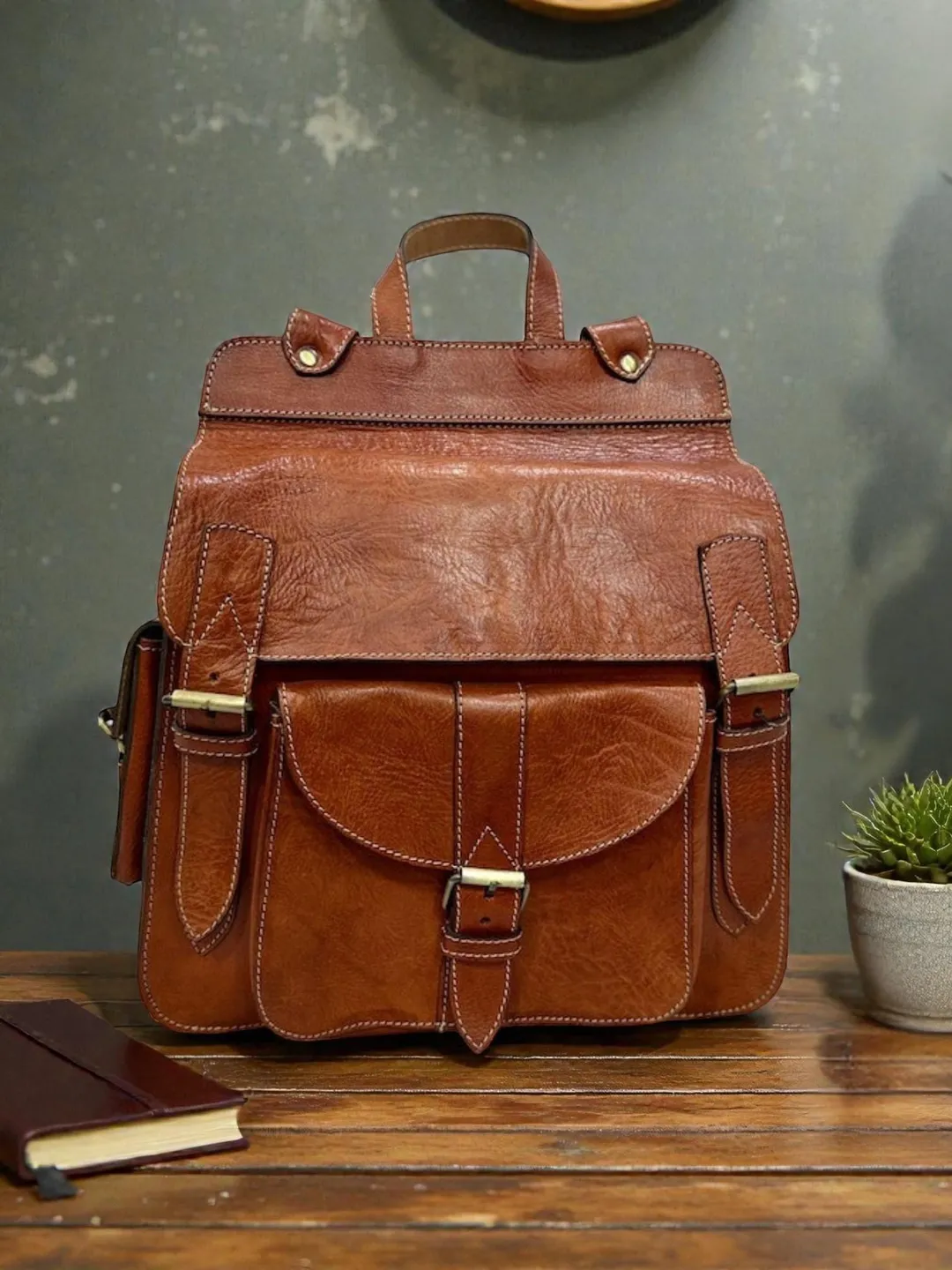 Vintage Style Brown Leather Rucksack Backpack | Boho Travel Bag Men main image 4