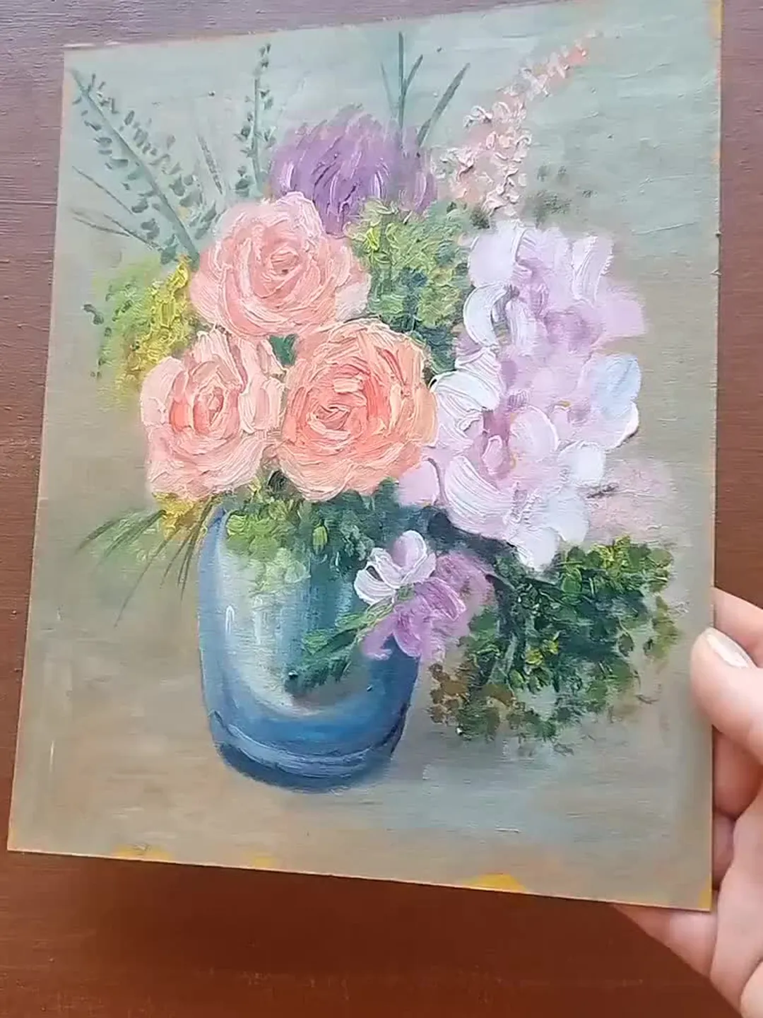 Pink flowers in a vase still life with bouquet original fine art art ...