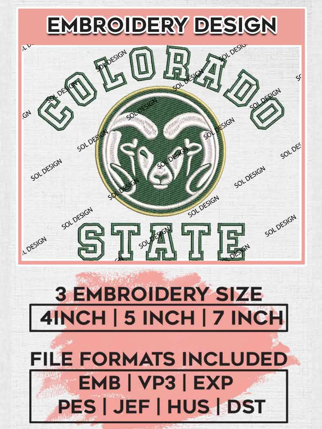 Colorado State Rams Logo Embroidery Designs, NCAA Logo Embroidery files, NCAA Colorado State Team, Machine embroidery designs, Instant Download