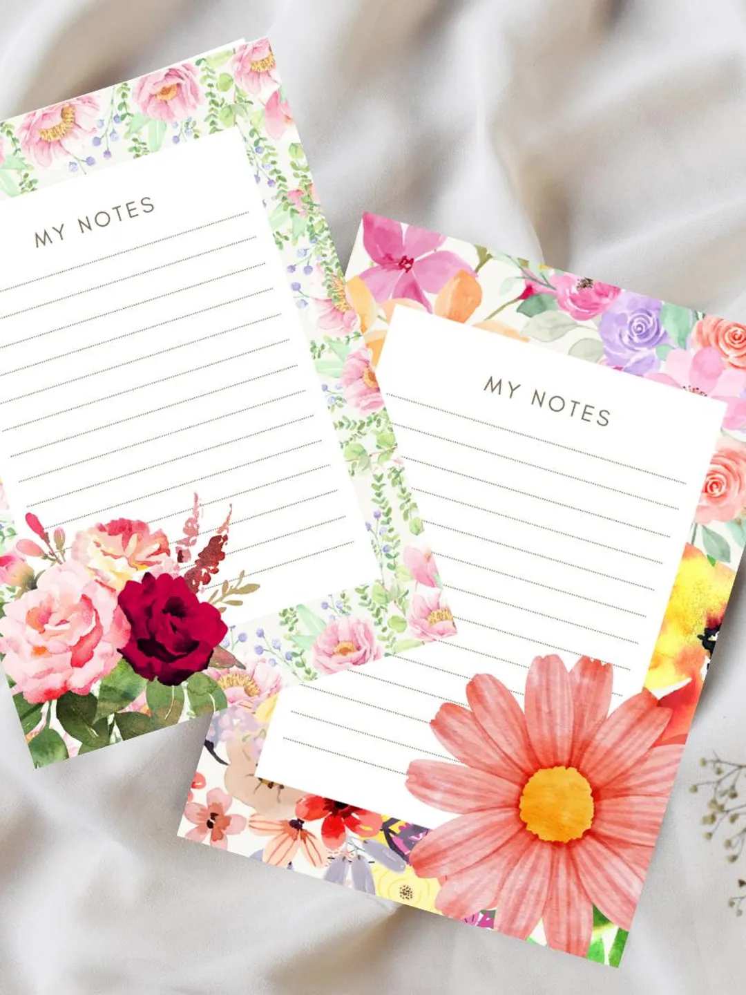 Floral Notes Pages Printable – Journal Paper Bundle (Digital Download)