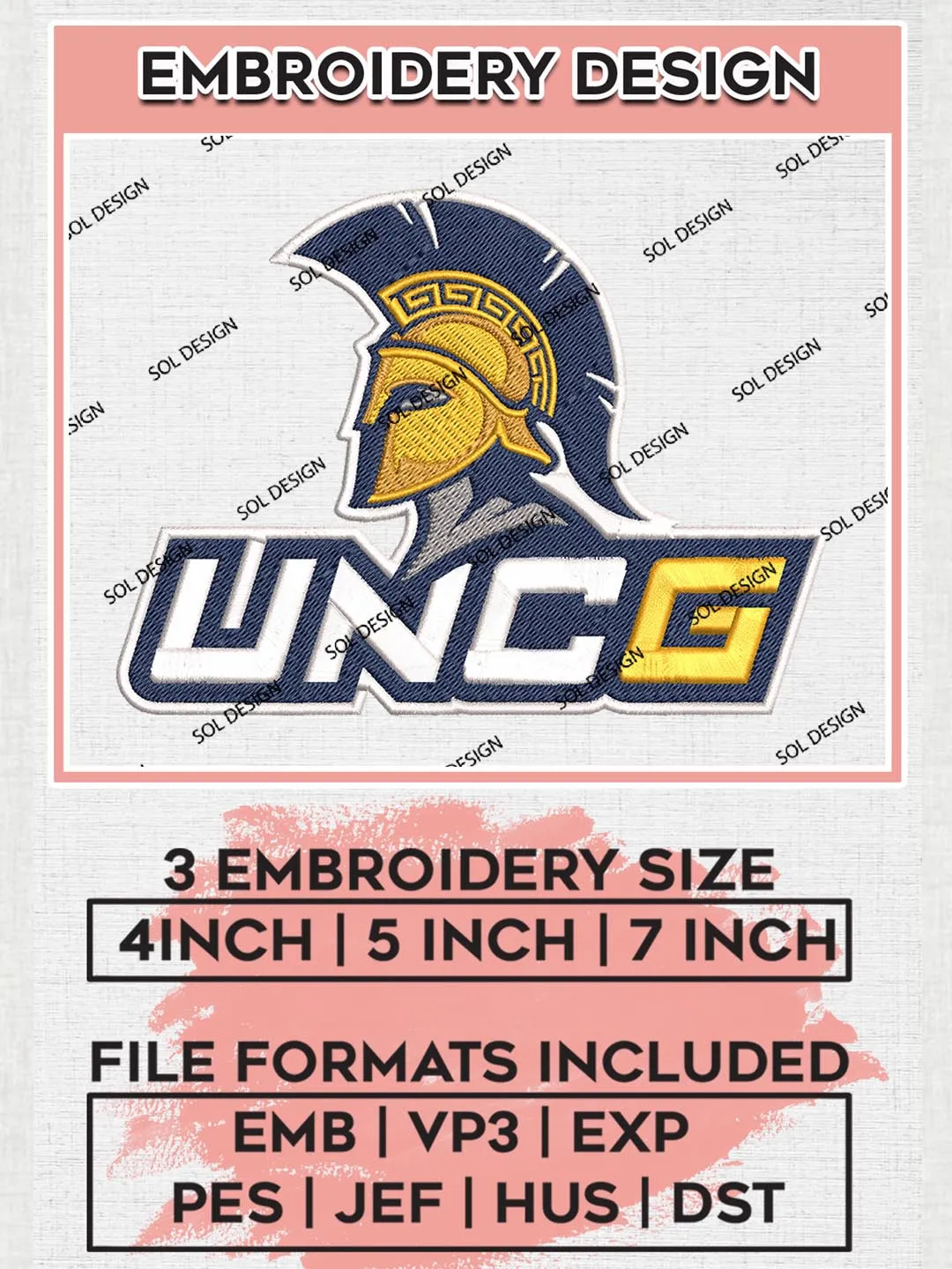 UNC Greensboro Spartans Logo Machine Embroidery Design, NCAA UNCG Spartans Embroidery Design Design files, NCAA Embroidery Designs, NCAA Machine Embroidery Designs, Digital Download