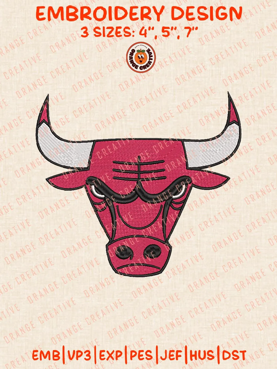 Chicago Bulls Mascot Logos Embroidery Designs, NBA Team Logo Embroidery Files, Machine Embroidery Design File, 4 Sizes, Custom Size, Digital Download