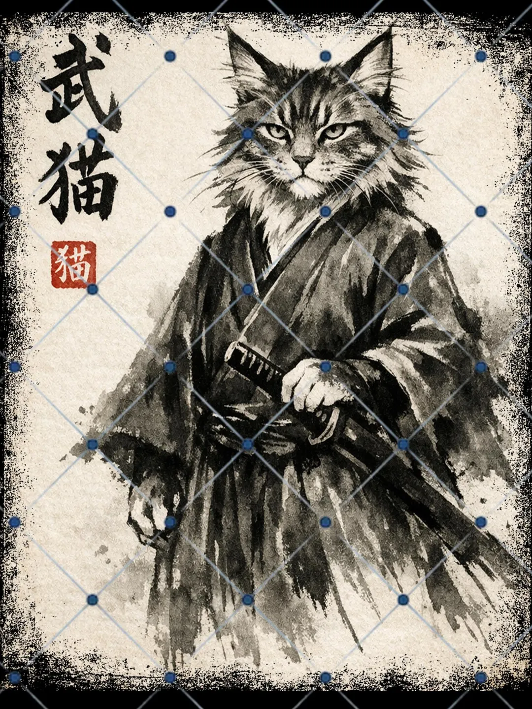 サムライ猫　⑤ サムライ猫 ⑤ サムライ猫 ⑤ Samurai Cat SVG | Cute Warrior Cat