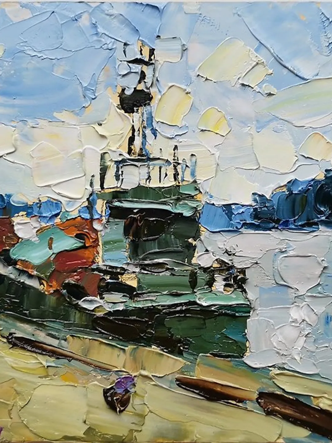 船舶 手工油畫 油畫 掛畫 微型油画 微型绘画