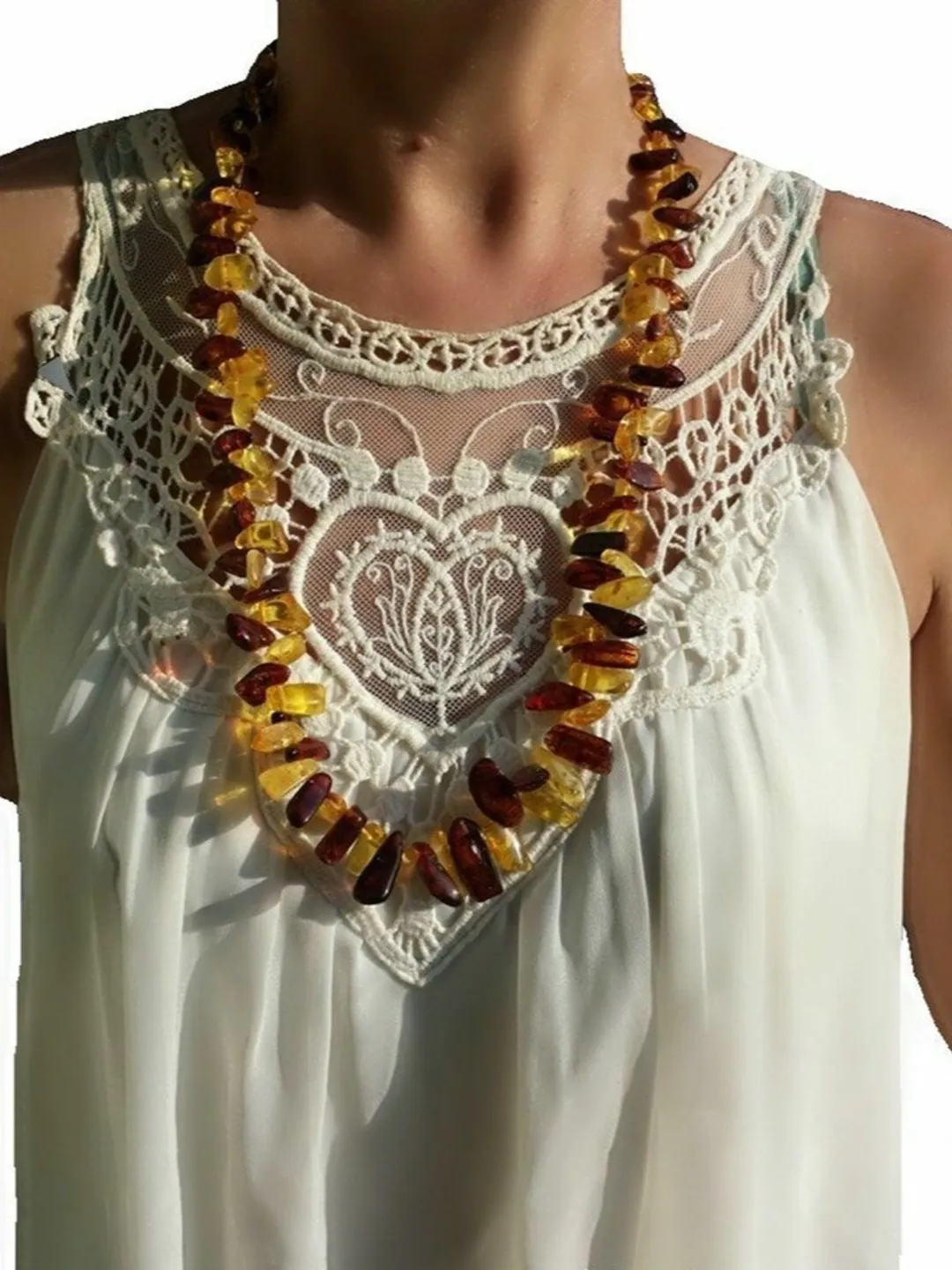 Amber Gemstone Necklace Long Boho Baltic Amber Jewelry Women Holiday Birthday Christmas Gift for Mom Wife Handmade Unique Gemstone Jewelry Brown Cognac Yellow