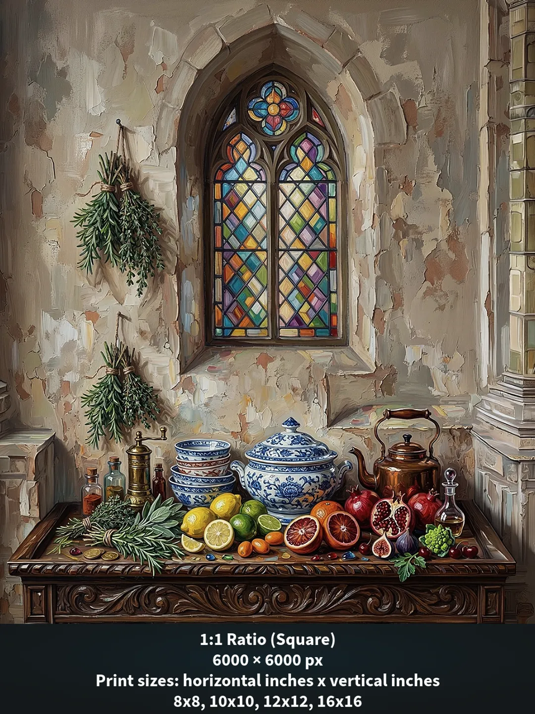 Mediterranean Rustic Kitchen Still Life Oil Painting Printable ...