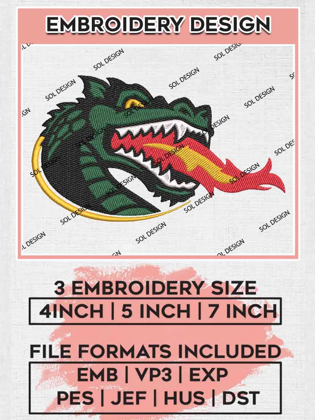 NCAA UAB Blazers Mascot Logo Embroidery Designs, NCAA Logo Embroidery files, NCAA UAB Blazers Team, Machine embroidery designs, Instant Download