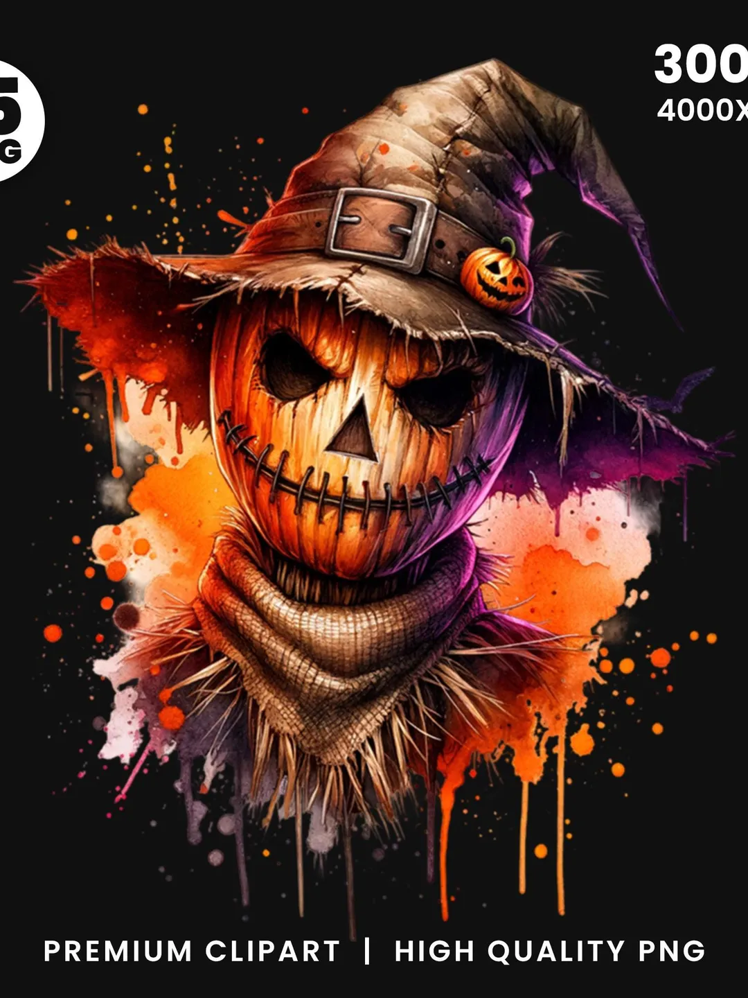 Watercolor Halloween Clipart PNG Bundle, Spooky Witch, Pumpkin ...