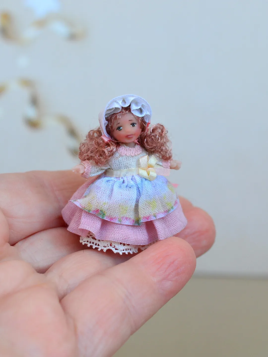 Miniature doll in 24th scales. Handmade doll toy. Miniature for dollhouse.