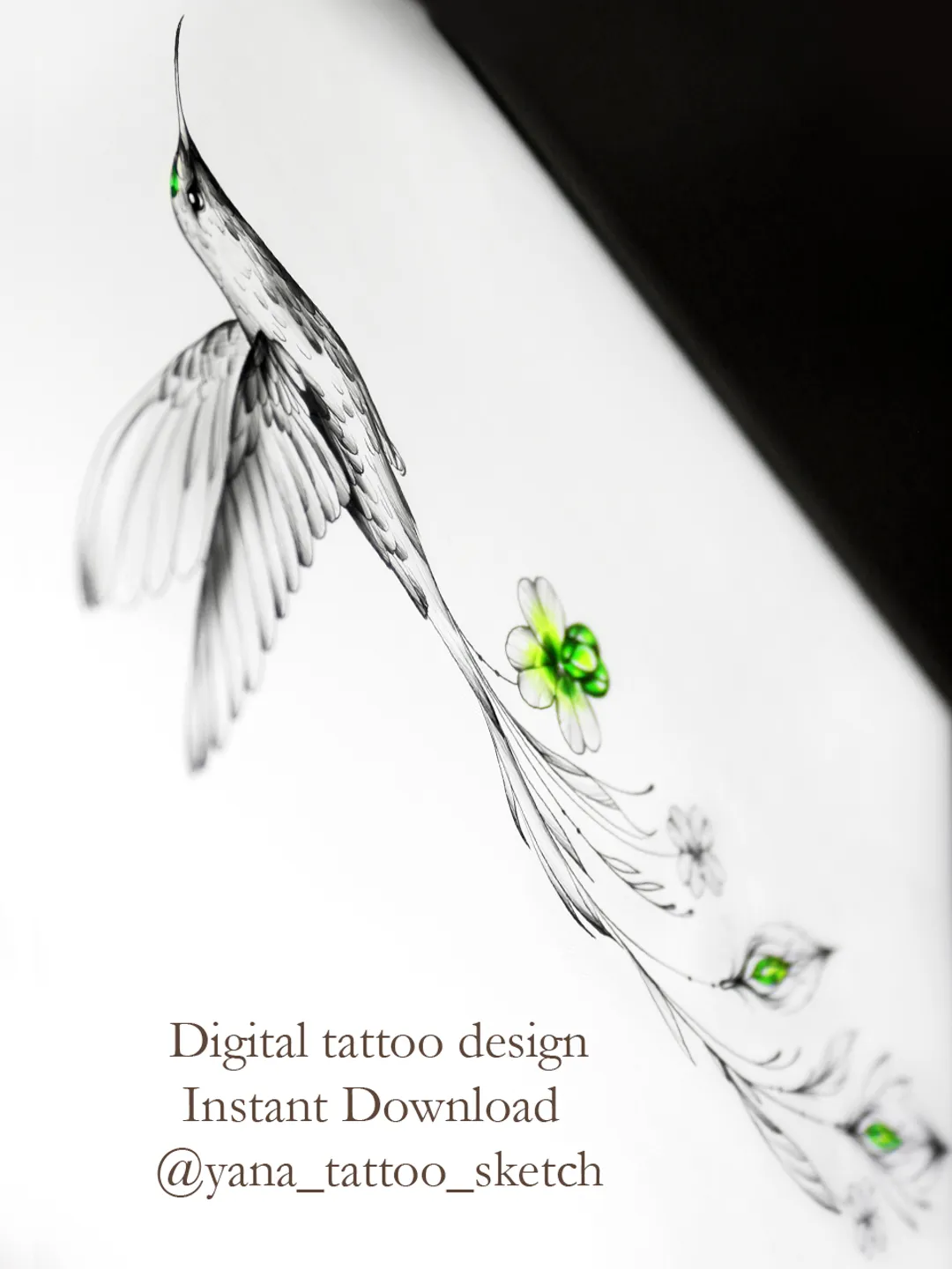 Four Leaf Clover Tattoo Design Clover Tattoo Idea Hummingbird Tattoo Stencil, Instant download PDF, JPG, PNG