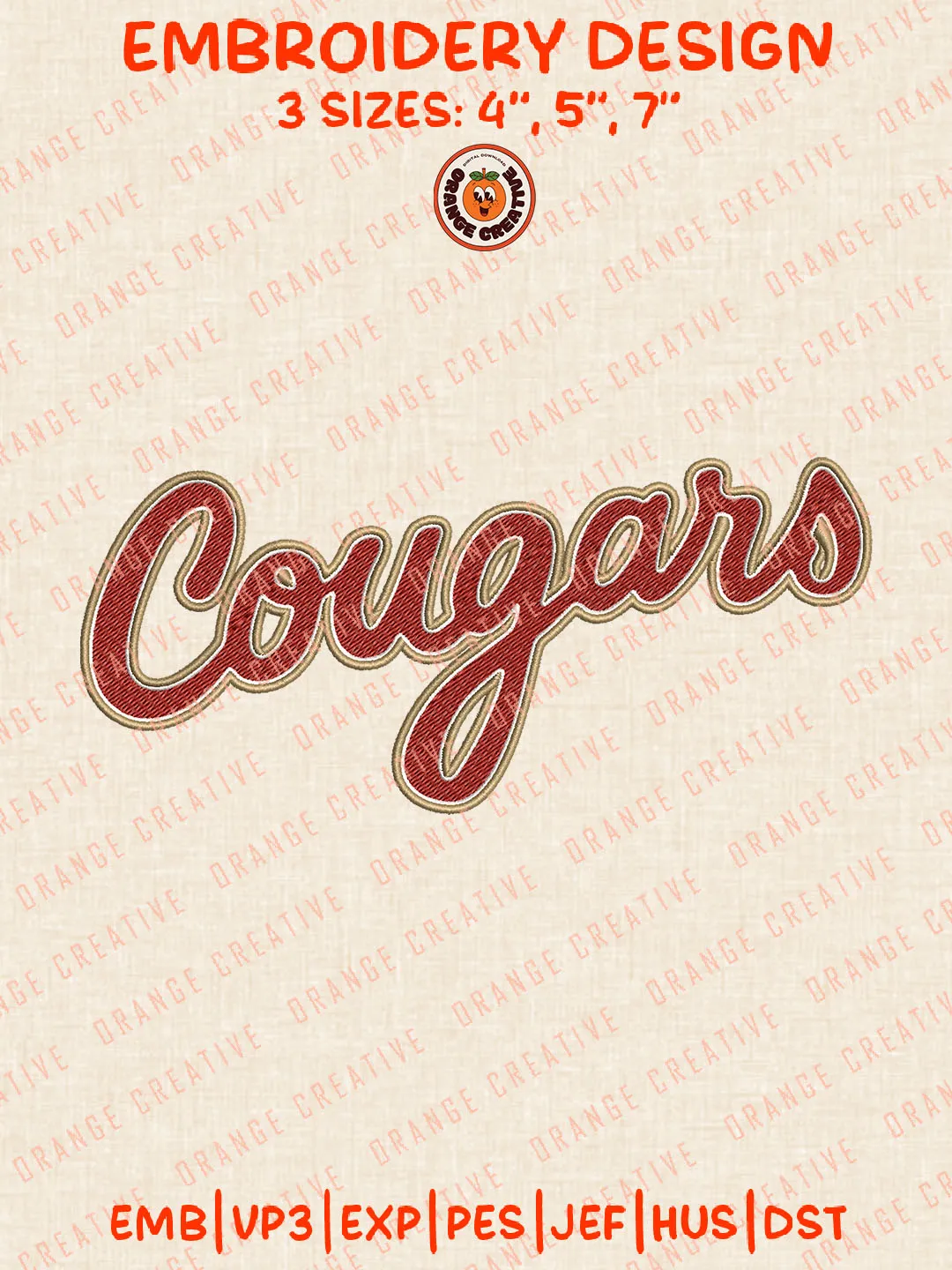 NCAA Cougars Wordmark Logo Embroidery Files, Charleston Cougars Team Embroidery Designs, Football Team Machine Embroidery Files, NCAA Charleston Cougars Machine Embroidery, Digital Download