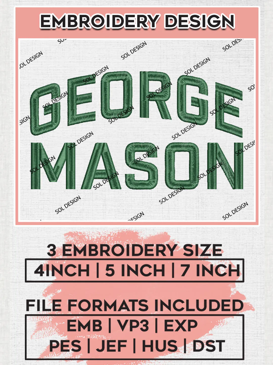 NCAA George Mason College Team Writing Logo Embroidery Design Files, NCAA George Mason Patriots Machine Embroidery, NCAA Teams, 3 sizes, NCAA Machine embroidery designs, Digital Download