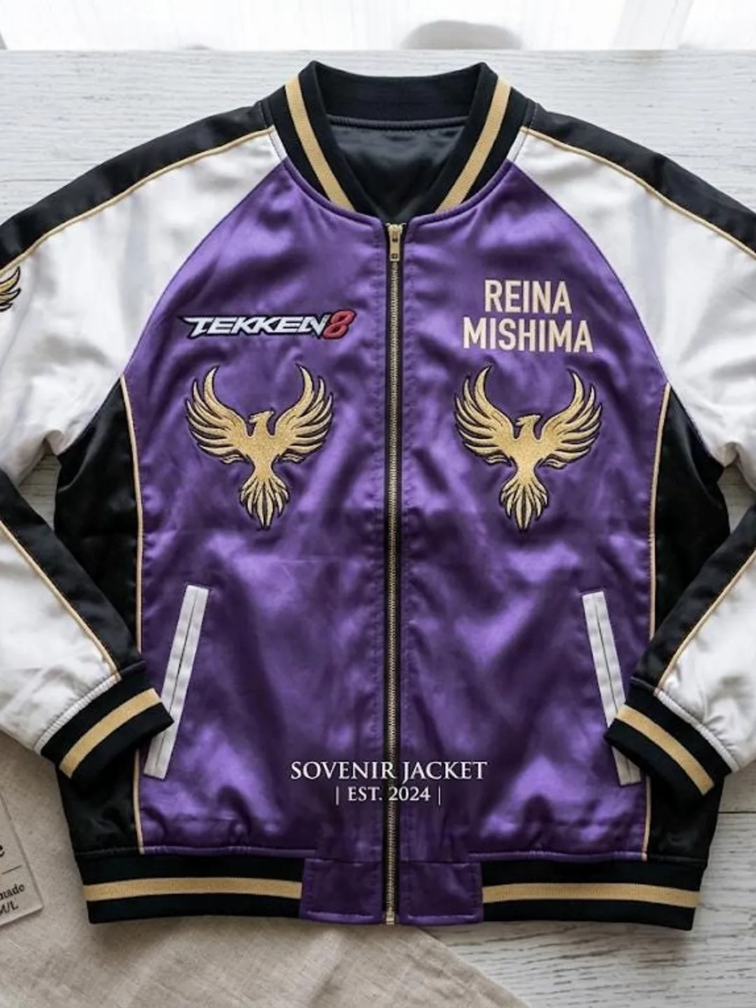 Tekken 8 Jin Kazama Phoenix Satin Bomber Jacket, Embroidery