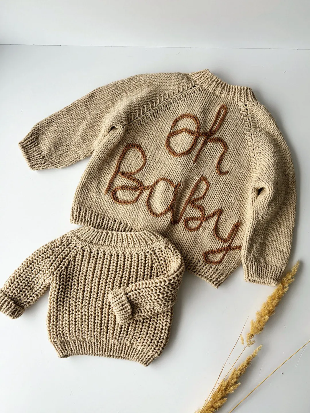 Hand knit sweater. Personalized baby girl outfit. Knitted Newborn photo props