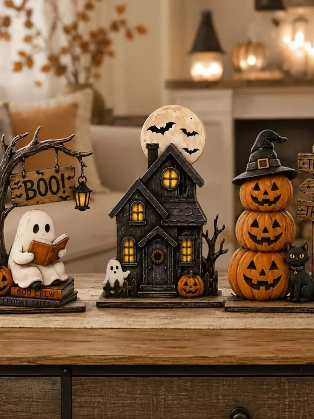 6/3 Pieces of Randomly Assorted Styles, Vintage Halloween Wooden Indoor Decorations, Autumn Decorations, Vintage Wooden Blocks, Can Be Used for Shelf Decoration, Featuring Elements Such as Ghosts, Black Cats, Pumpkins,