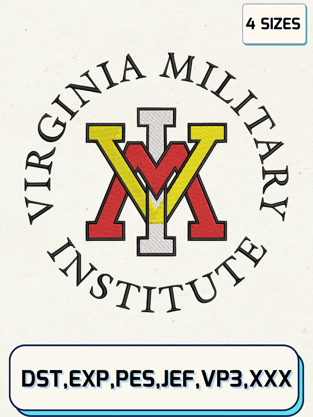 VMI Keydets Logo Embroidery Design File,NCAA Logo Embroidery Design, Machine Embroidery Files, 4 Sizes