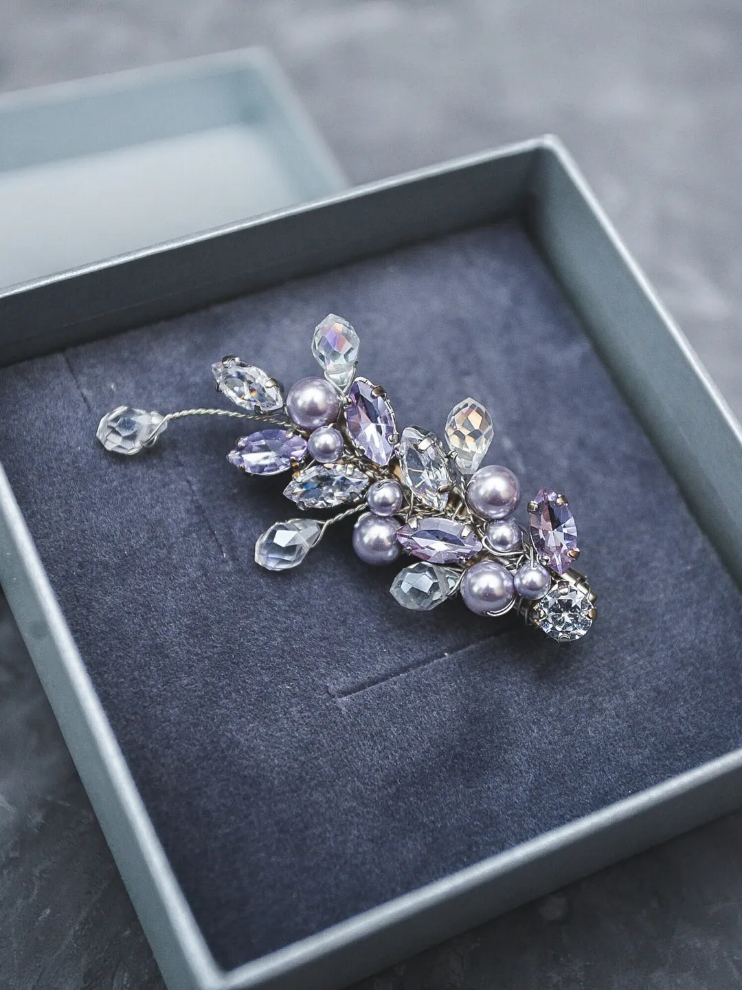 Violette Set Lavender hair clip for bride Violet headpiece Sparkle hair piece Light ...