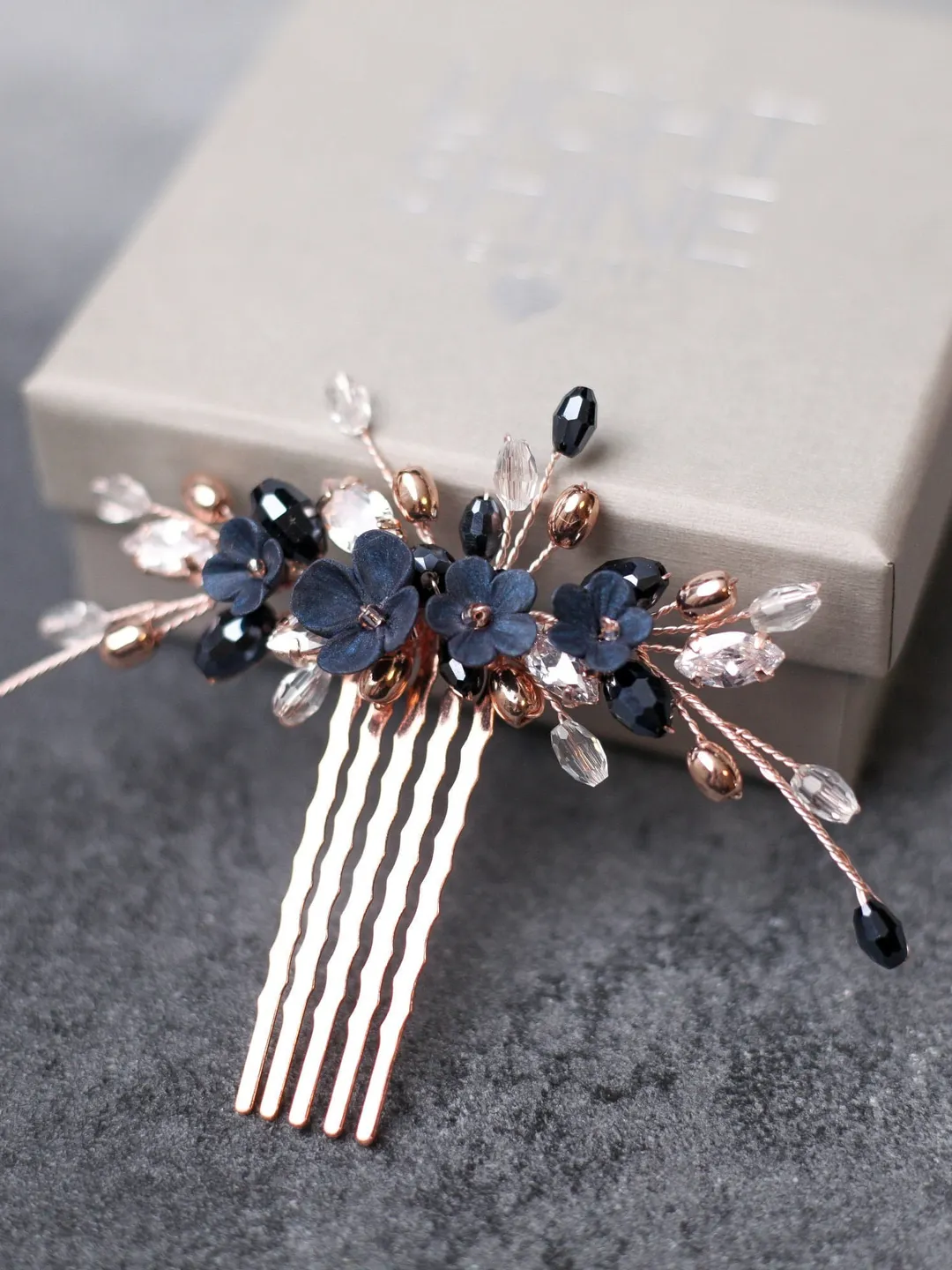 Navy blue head piece for bride Dark blue floral hairpiece Sapphire hair pin with flowers Something blue wedding earrings Boho dangle earring