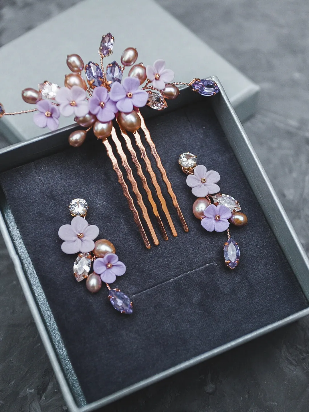 Floral Crystal‎ Hair Combs Set - Blue, Pink, Purple, Gold Navy Blue Crystal Flower Hair Combs, Set of 3 - Etsy main image 4