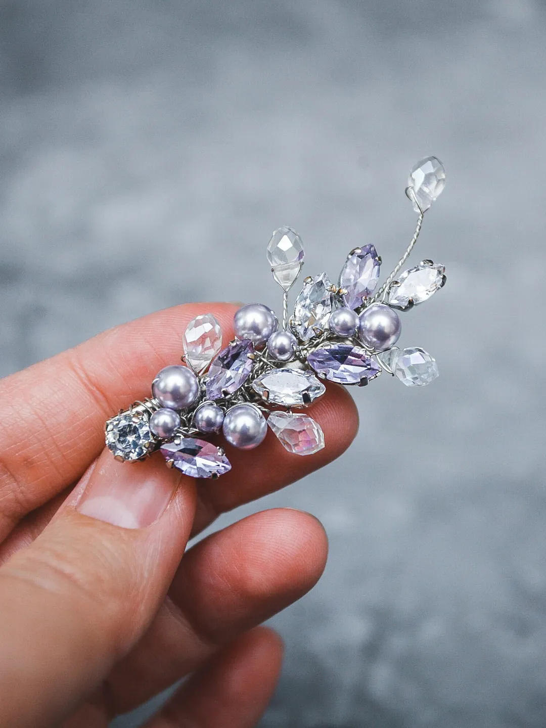 Lavender hair clip for bride Violet headpiece Sparkle hair  display picture 3