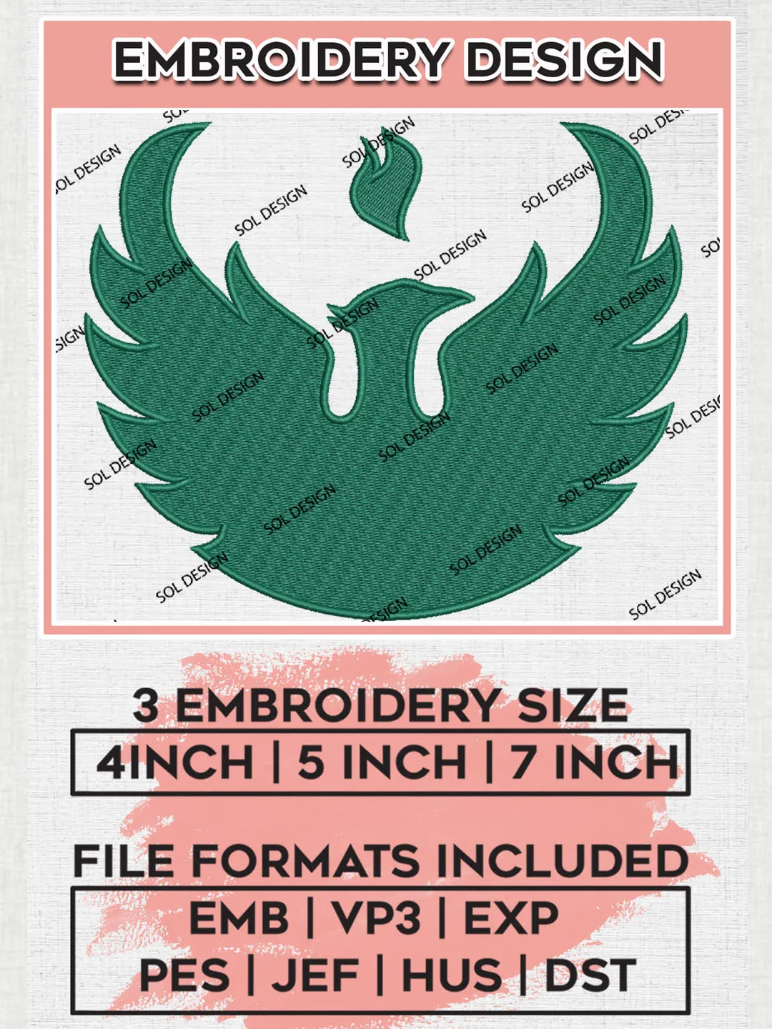 Green Bay Phoenix Football Team Mascot Logo Embroidery Design Files, NCAA Green Bay Phoenix Machine Embroidery, NCAA Teams, Game Day, 3 sizes, NCAA Machine embroidery designs, Digital Download