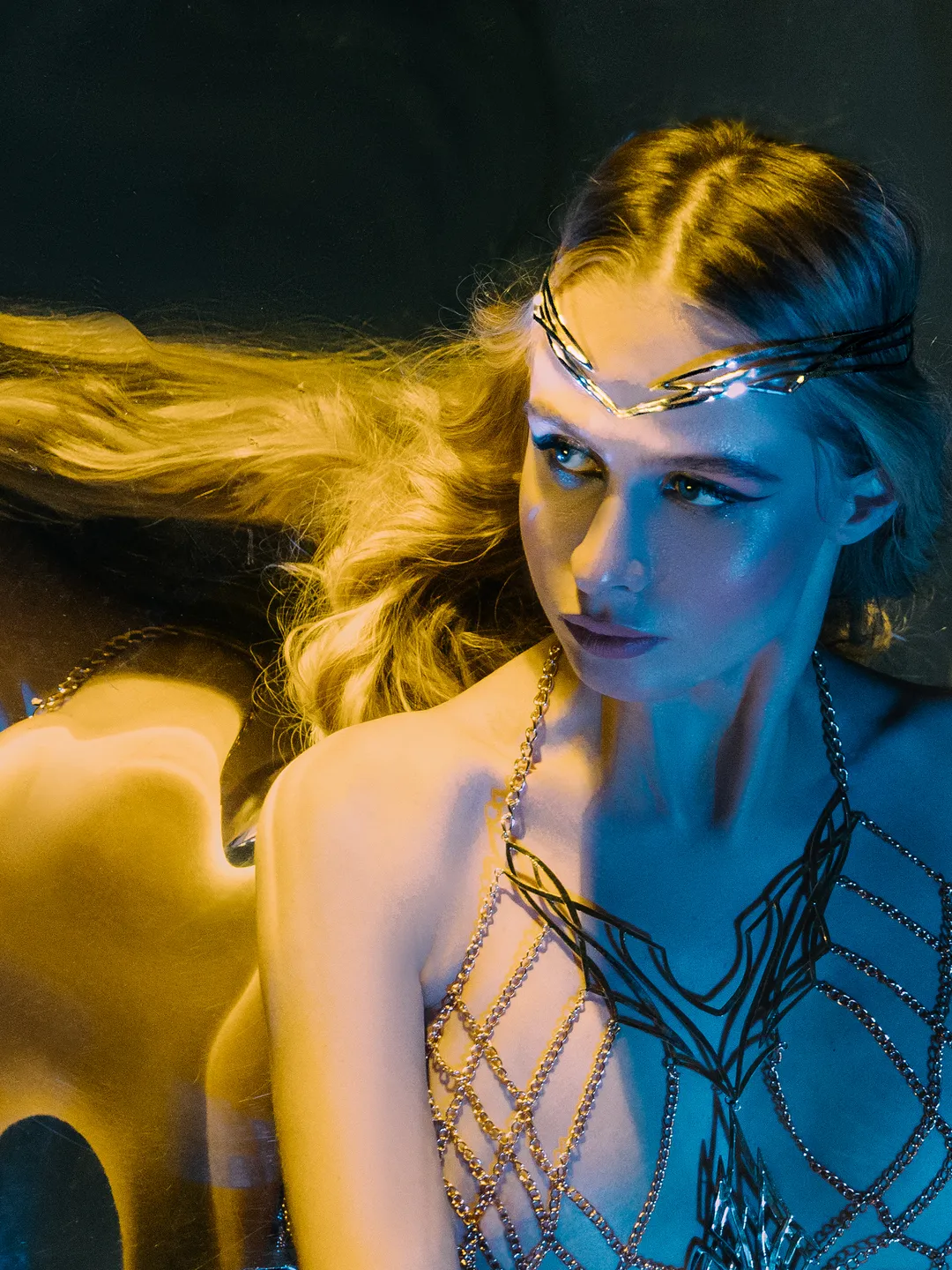 Stylish futuristic fantasy tiara Silver cyberpunk Elf diadem cosmic elven Headpiece wedding Bridal circlet Nephthys