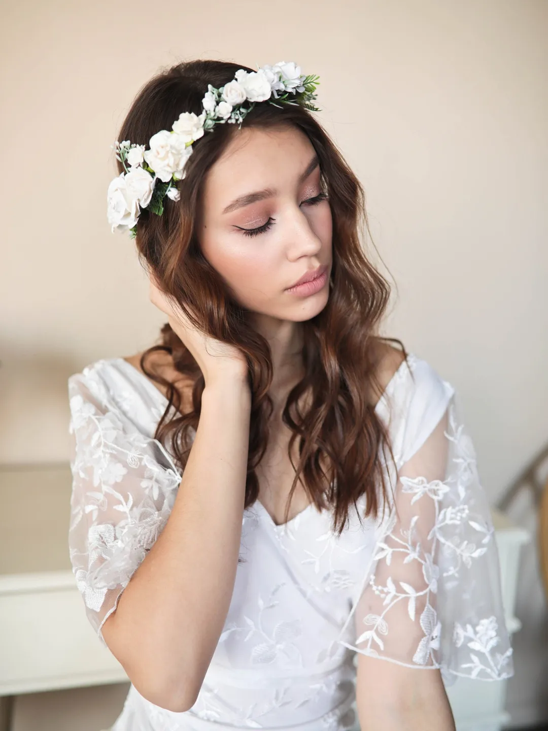 Wedding flower crown, White flower crown, Flower crown for  display picture 2