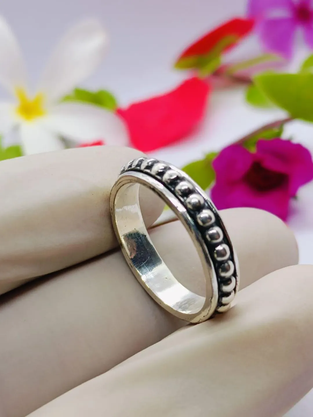 Silver Beaded Rings Oxidized Sterling Silver Beaded Ring: Handmade Boho Band