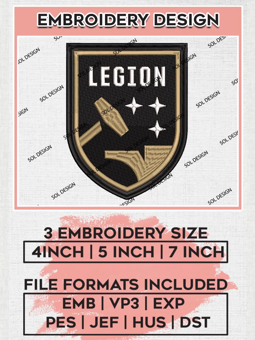 USLC Birmingham Legion FC Logo Embroidery Designs, USLC Birmingham Legion FC Embroidery Design, USLC Embroidery Design Files, USLC Logo, 3 sizes, Machine embroidery Files, Digital Download