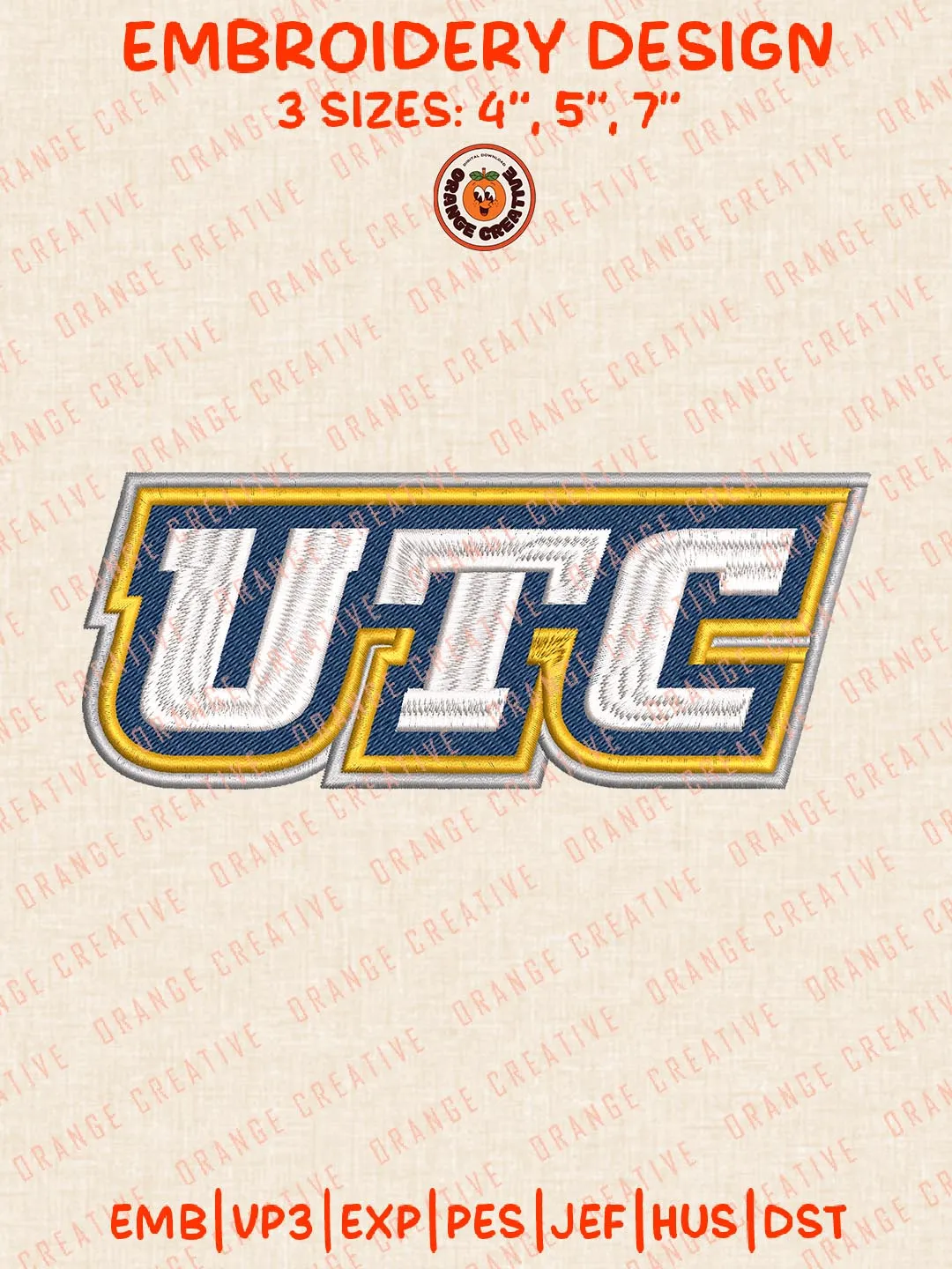 NCAA UTC Logo Embroidery Design, NCAA Chattanooga Mocs Team Embroidery Design, Machine Embroidery Design File, 4 Sizes, Digital Download