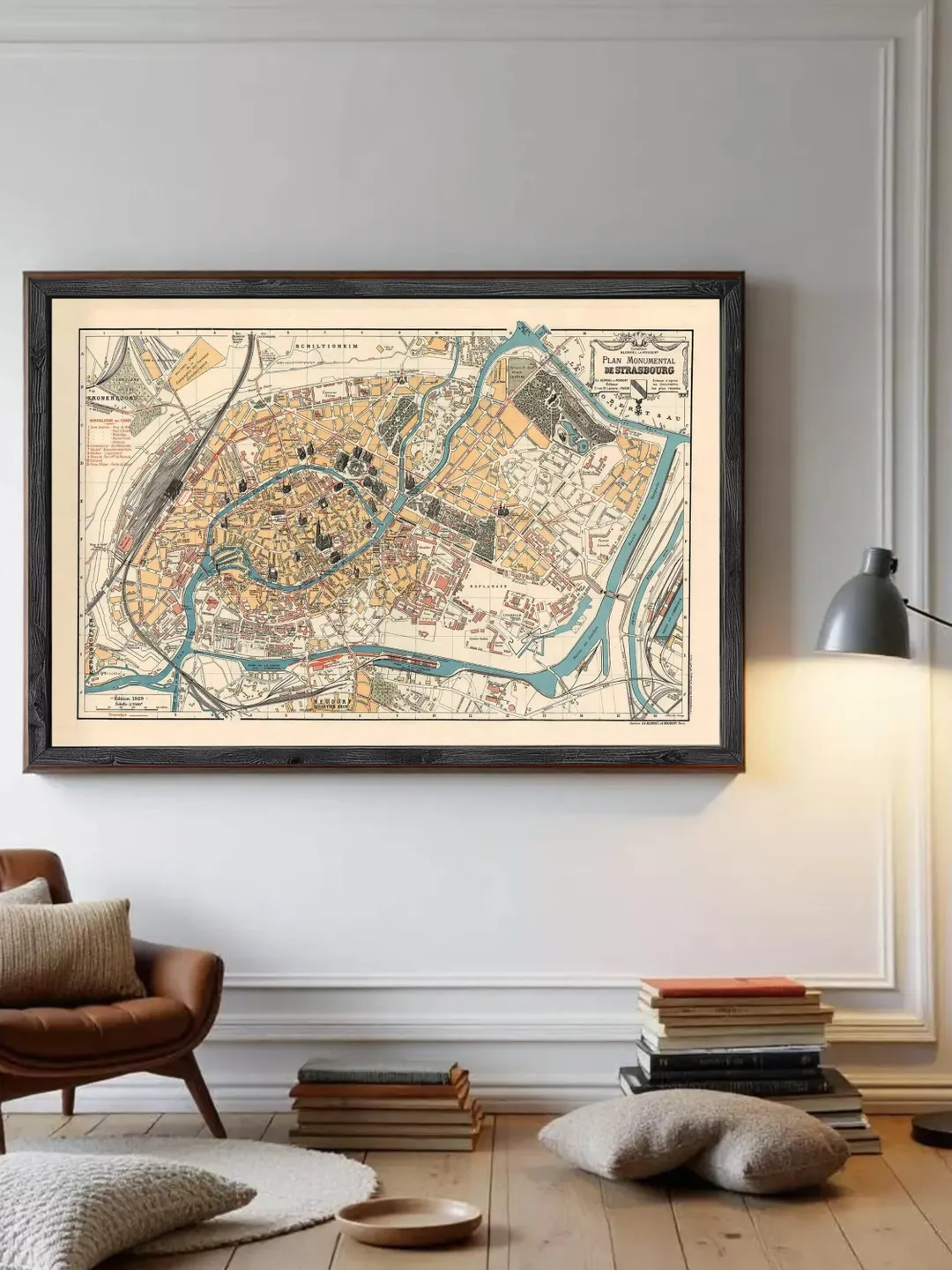 Old Map of Strasbourg Strassburg 1929 France  | Wall Map Print