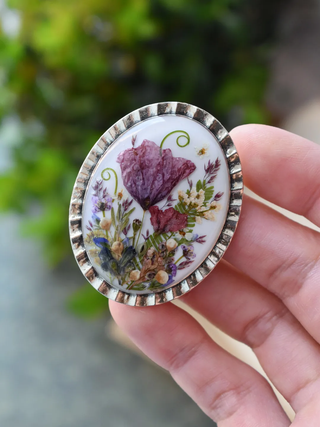 Real Poppy Flower Brooch. Brooch with wildflowers in resin. Summer Brooch.