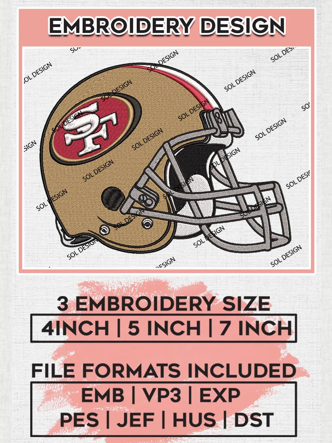 San Francisco 49ers Helmet Embroidery Design Files, NFL 49ers Embroidery Designs, NFL Embroidery Designs, NFL San Francisco 49ers Machine Embroidery Design, Digital Download