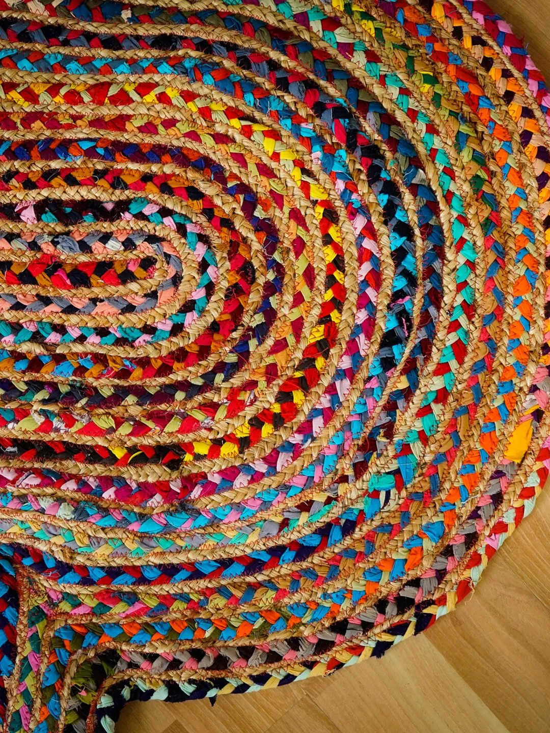 Heart Shaped Chindi Jute Multicolour Rag Braided Boho Rug
