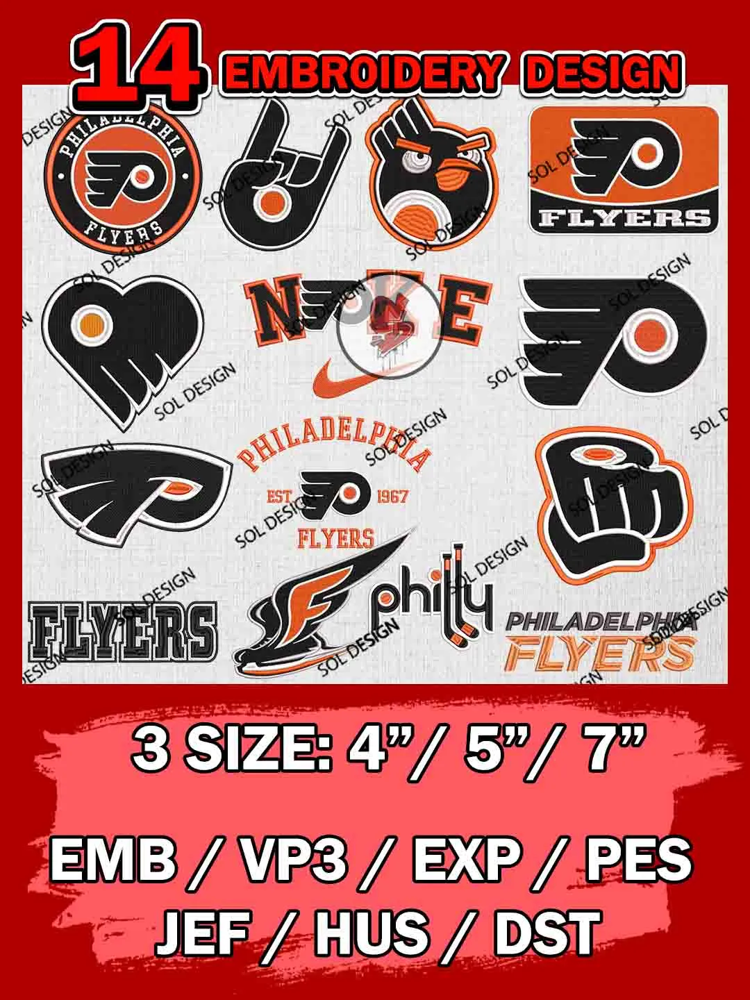 NHL Philadelphia Flyers Bundle Embroidery Files, NHL Philadelphia Flyers Team Bundle Embroidery Designs, NHL Teams, National Hockey League 3 sizes, NHL Flyers Hockey Machine embroidery designs, Digital Download