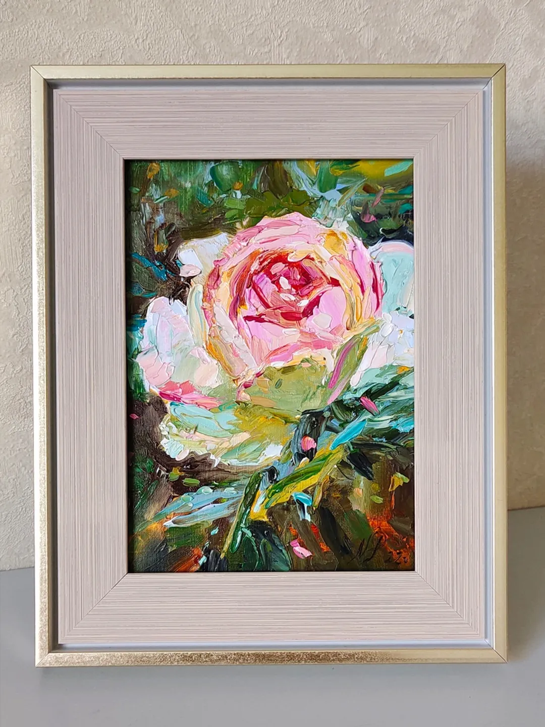 Pink Rose painting Floral original art 7 by 5 inches Flower wall