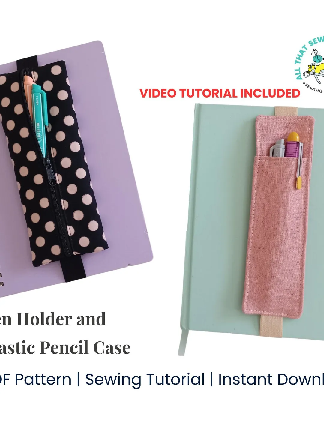 Pen Pouch Notebook Strap Sewing Pattern, Bookmark for Notebook, Sewig Pattern with Video