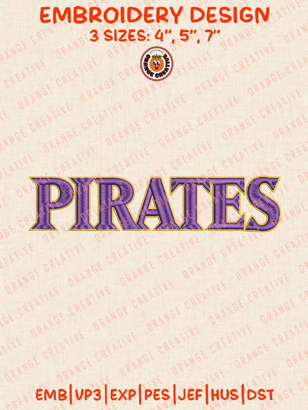 NCAA Pirates Text Embroidery Design, NCAA East Carolina Pirates Team Logo Embroidery Design, Machine Embroidery Design File, 4 Sizes, Custom Size, Digital Download