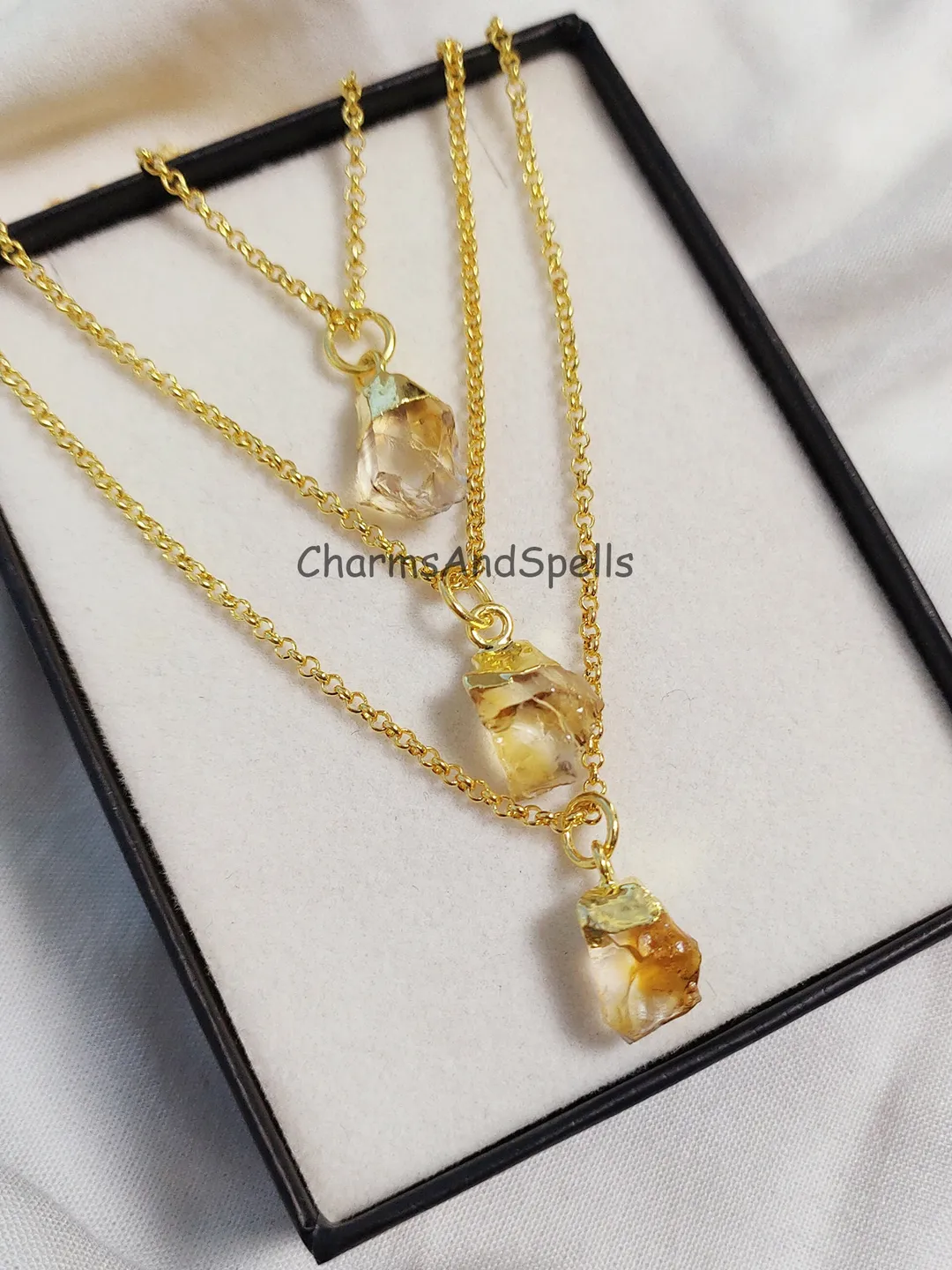 Raw Citrine Necklace, Natural Yellow Crystal Pendant, Healing Stone Jewelry, Abundance Gift for Her