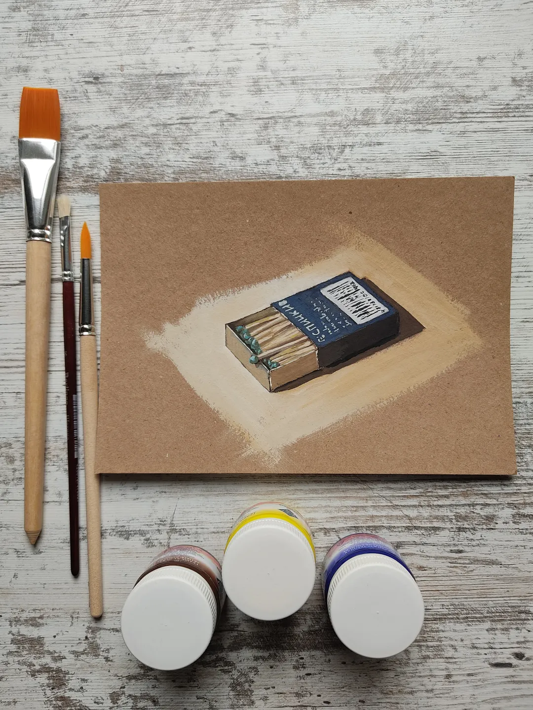 A Box Of Matches. Original gouache painting.