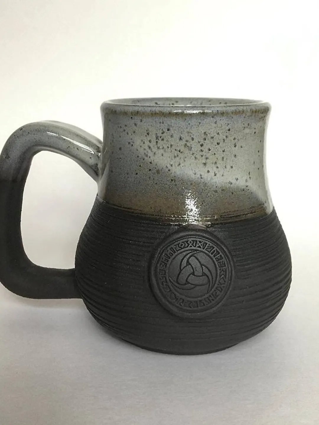 Triple horn of Odin black and grey stoneware mug