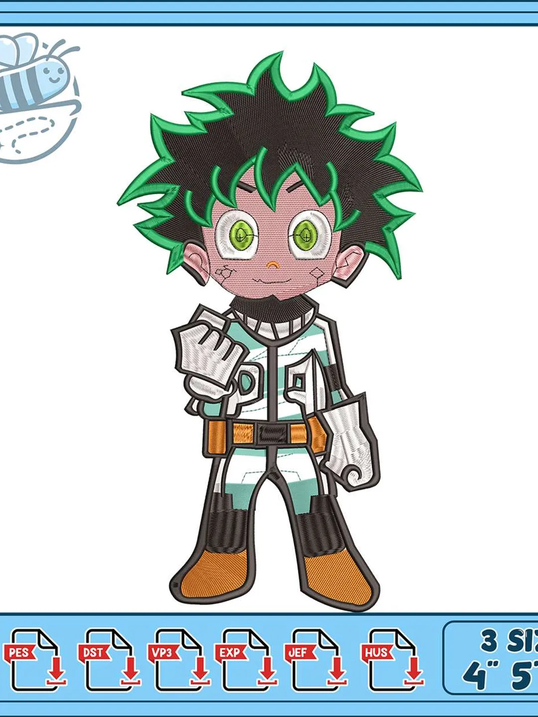 Izuku Midoriya Chibi Embroidery Design, My Hero Academia Machine Embroidery File, Cute Anime Hero Character, Deku Embroidery Pattern