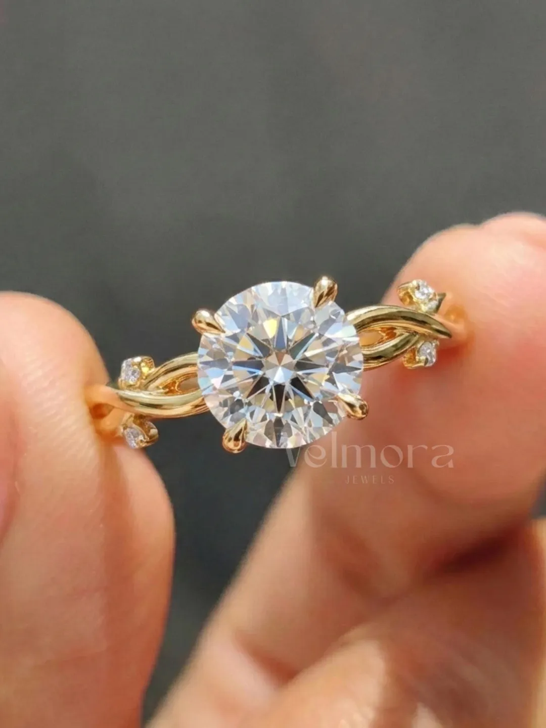 Round Moissanite Twist Ring, Infinity Style Engagement Ring for Her