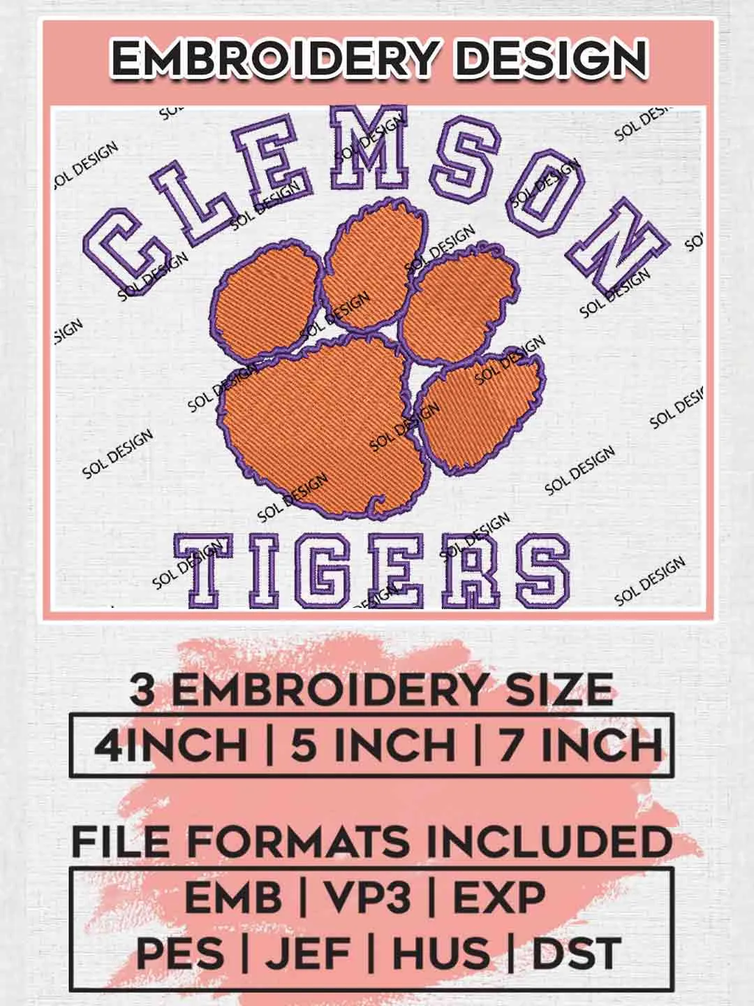 NCAA Clemson Tigers Logo Embroidery Designs, NCAA Logo Embroidery files, NCAA Clemson Tigers Team, College Football Team Machine embroidery designs, Digital Download