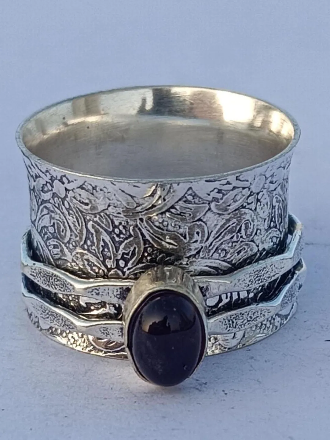 Popular Black Onyx Ring, Handmade Spinner Ring, 925 Stirling Silver Ring, Anniversary Ring, Statement &Band Ring, Meditation Ring,